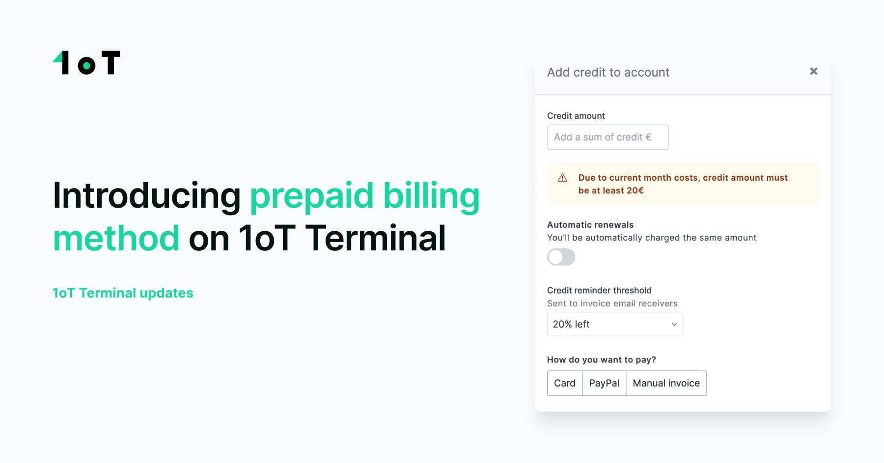 Article cover image for Introducing prepaid billing method on 1oT Terminal
